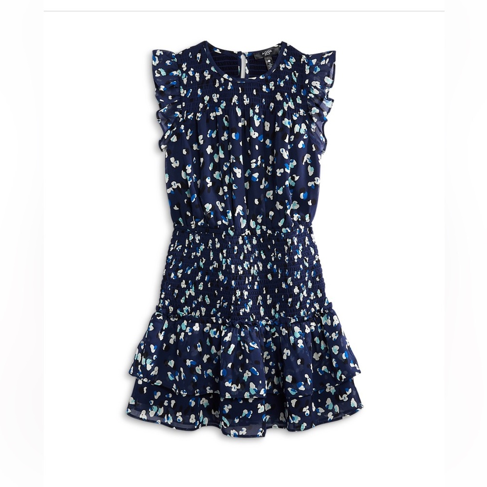 AQUA Girls' Speckle Flutter Smocked Dress, Big Kid